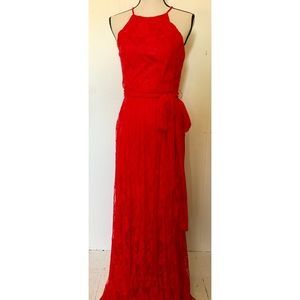 Red lace maxi dress